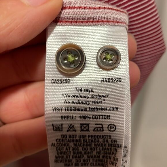 Ted baker mens red striped button down long sleeved collared shirt - Picture 12 of 14